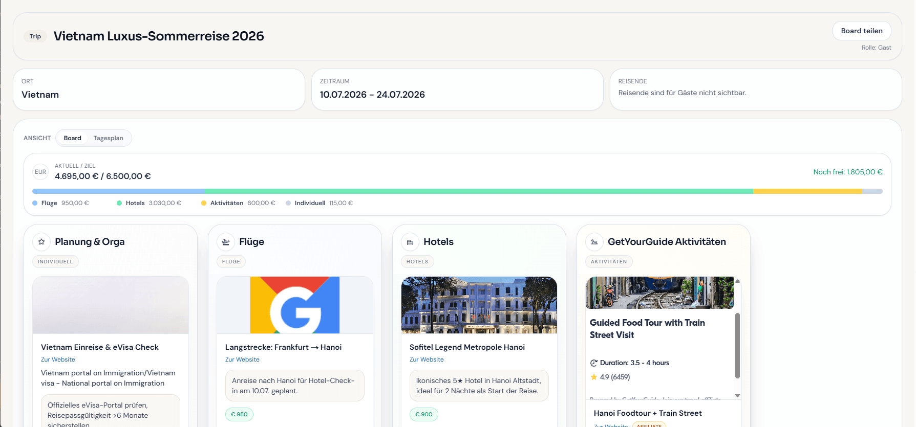 TripPair Board – alle Features für gemeinsame Reiseplanung
