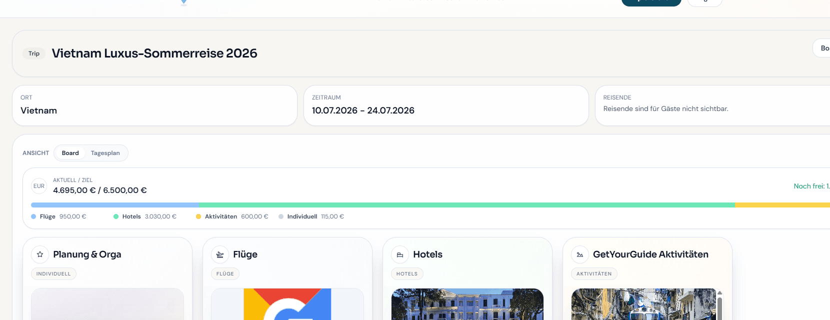 TripPair Tagesplan, Budget und Aufgaben – alles für die Gruppenreise